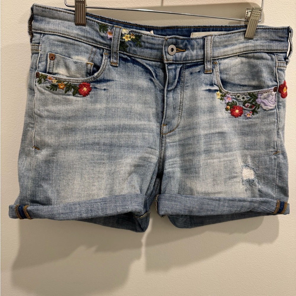 Pilcro and the Letterpress by Anthropologie Light Blue Embroidered Jean Shorts